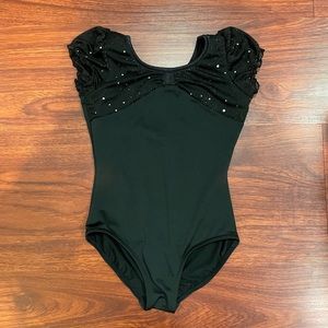 Black Leotard with Mesh and Lace Detailing